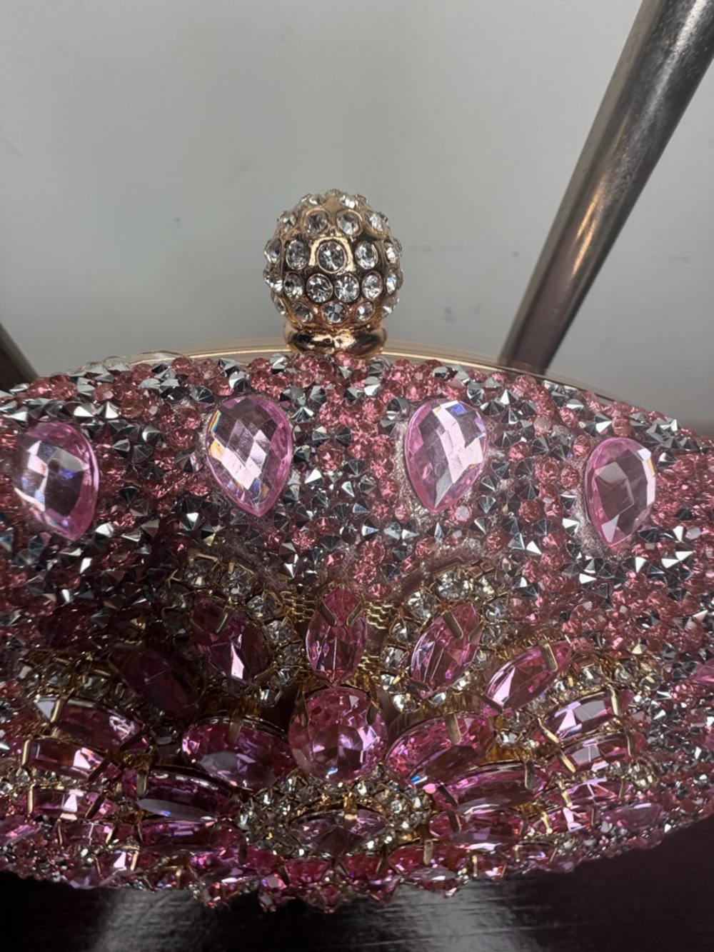 Sparkling Pink Jeweled Oval Clutch - Glam Evening Bag - Picture 3 of 5